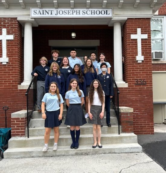 Ninth-graders on steps
